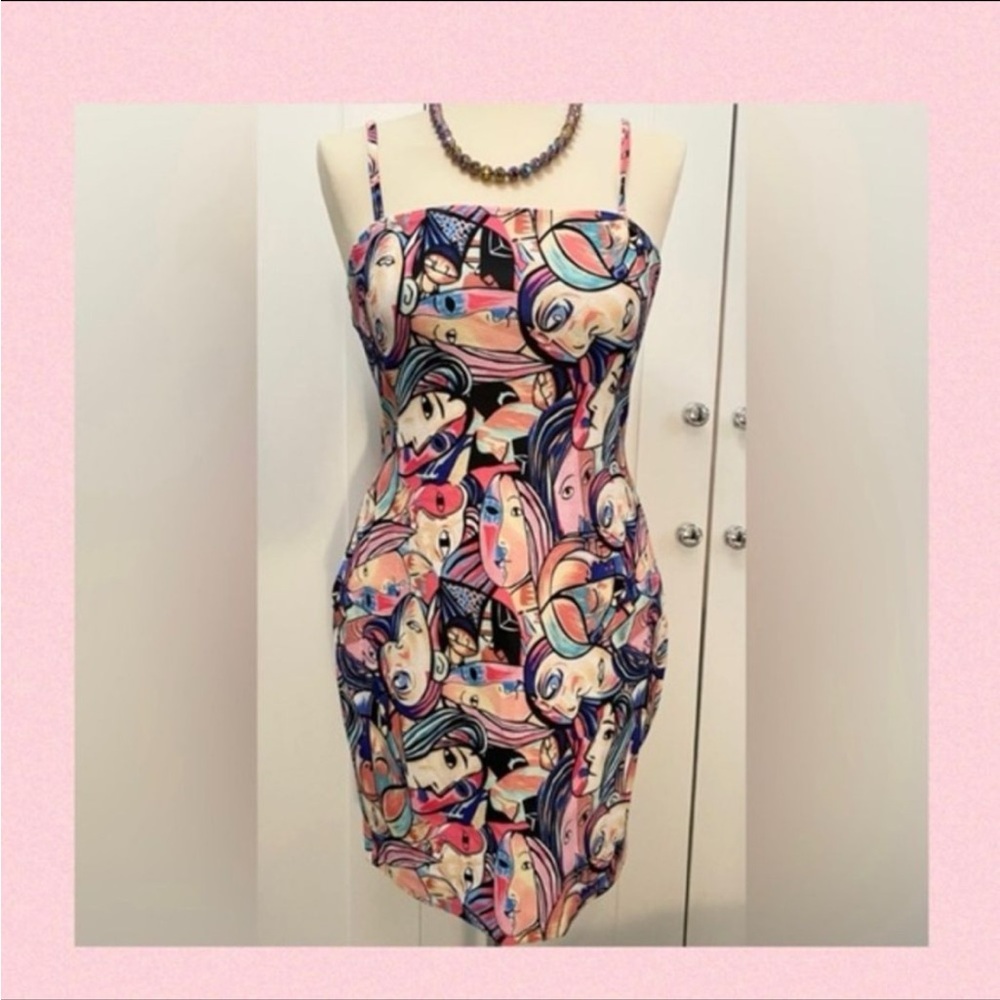 Pink Figurine Print Dress Size SM NEW!